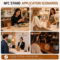 Support de table personnalisé en bois avec code QR NFC pour avis Google, plaque de présentation avec puce NTAG213 pour avis en un clic pour restaurants et hôtels