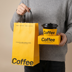 Sacs à emporter en papier kraft brun imprimés sur mesure avec poignée, emballages jetables pour café, thé et boissons - Product Image 5