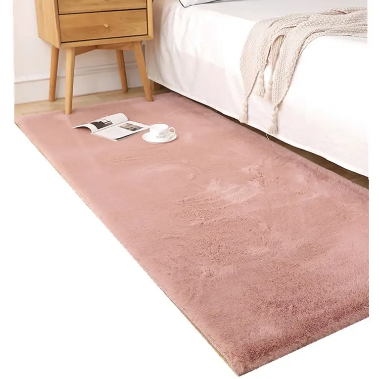 柔らかくて安い工場ベッドサイドフロアエリア高級ウサギの髪ピンク色のフェイクファーラグカーペット