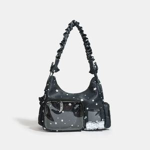 Bolso Itabag con ventana de PVC, estampado de estrellas de felpa, correa fruncida y bolsa de nailon para colección de tarjetas DIY - Product Image 1