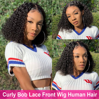 Perruques Courtes Bob Frisées Kinky Pas Chères en Cheveux Humains Brésiliens, Perruques Lace Front pour Femmes Noires, Perruques Frontales HD Sans Colle en Cheveux Humains