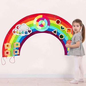 Toddlers Boys Girls Activities Games CPC Busy Board Wall Toy <b>Wooden</b> <b>Rainbow</b> Sensory Board <b>Rainbow</b> Sensory Wall Panel - Product Image 2