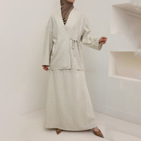 Ensemble Modeste Femme Aschulman en Tissu Viscose et Lin, Couleur Unie, Haut et Jupe Large 2 Pièces pour Femmes Musulmanes