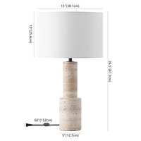 Lampe de table en travertin Wabi-sabi en gros pour OEM, lampe de bureau LED moderne rétro en travertin avec abat-jour en tissu pour chevet, salle à manger, bureau