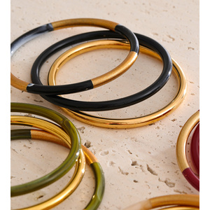 Jinyou 2297 New Arrival hợp thời trang thép không gỉ Chic Bangle nhựa mạ vàng thiết kế kết hợp Bangle <span class=keywords><strong>Set</strong></span> - Product Image 5