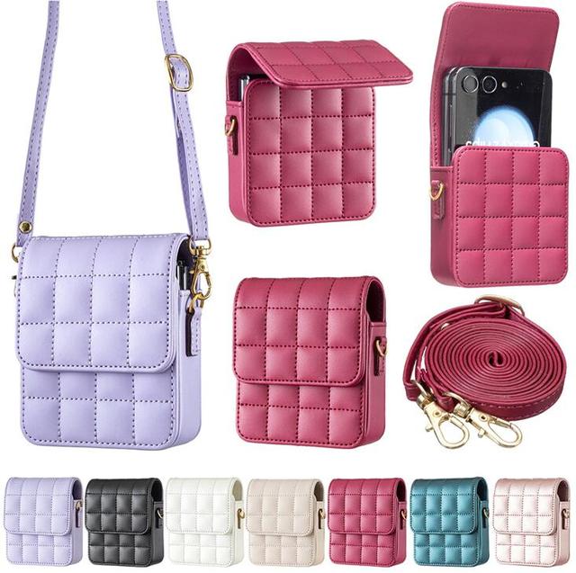 Universal Fashion Leather Wallet Case for Samsung Galaxy Z Flip 7 6 5 4 3 for Huawei Nova Flip P50 Pocket 2 S Pouch Lanyard