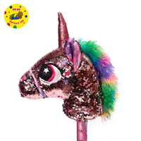 Bâton de jeu en peluche tête de cheval à paillettes brillantes, mignon et portable, idéal pour les enfants et cadeau de vacances parfait