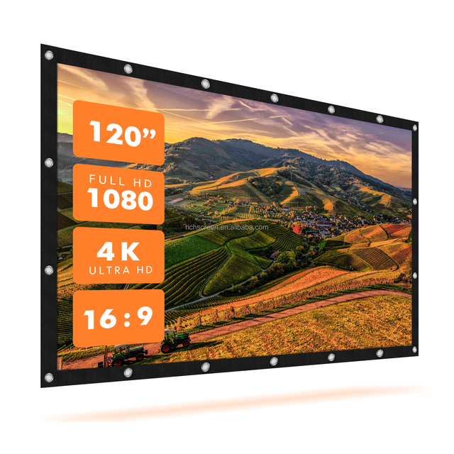 JAVES RICH-S120 Foldable 120" White 16:9 Wall-Mounted Polyester Anti-Crease Portable Simple Projection Movie Screen Outdoor