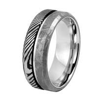 Haute qualité damas acier véritable météorite anneau ensemble à la mode hommes bijoux pour mariage et fiançailles en gros