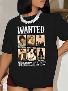 T-shirt da donna con stampa 'Empower Women History Portrait', manica corta, girocollo, vestibilità comoda, in poliestere, casual, primavera estate, lavabile in lavatrice - Product Image 3