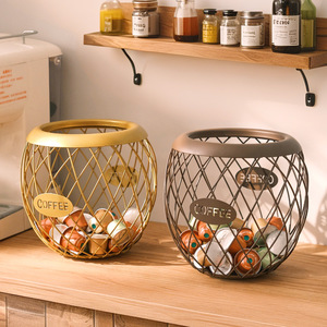 Wrought Iron Coffee Capsule Storage Basket Round Durable Multipurpose Desktop Container Nordic Style - Product Image 1