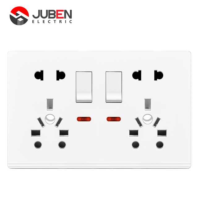 Low Price Custom Design Home 16A Multifunction 2 Switch 10 Hole Pakistan Standard Socket with Indicator PC Material
