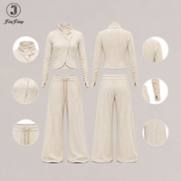 Ensemble deux pièces : veste courte asymétrique à col montant zippé et pantalon large – Fournisseur de vêtements en gros