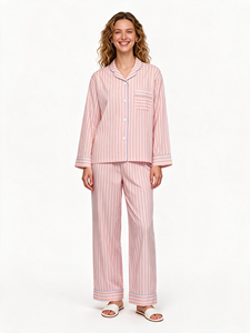 YUNCHI High Quality <strong>Women's</strong> <strong>Thermal</strong> Casual Bamboo Cotton Pajama Set Full <strong>Sleeves</strong> Pink Summer ODM - Product Image 1