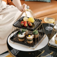 Étagère à fruits à double couche, plateau carré, support à gâteaux, plateau à dessert pour le thé de l'après-midi, support à gâteaux en céramique à trois étages, boîte brune 300