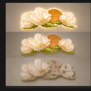 Decoración de Pared LED con Flor de Magnolia Blanca y Naranja, Arte Botánico Horizontal con Luz para Sofá, Comedor, Hotel, Interiores de Salón - Product Image 4