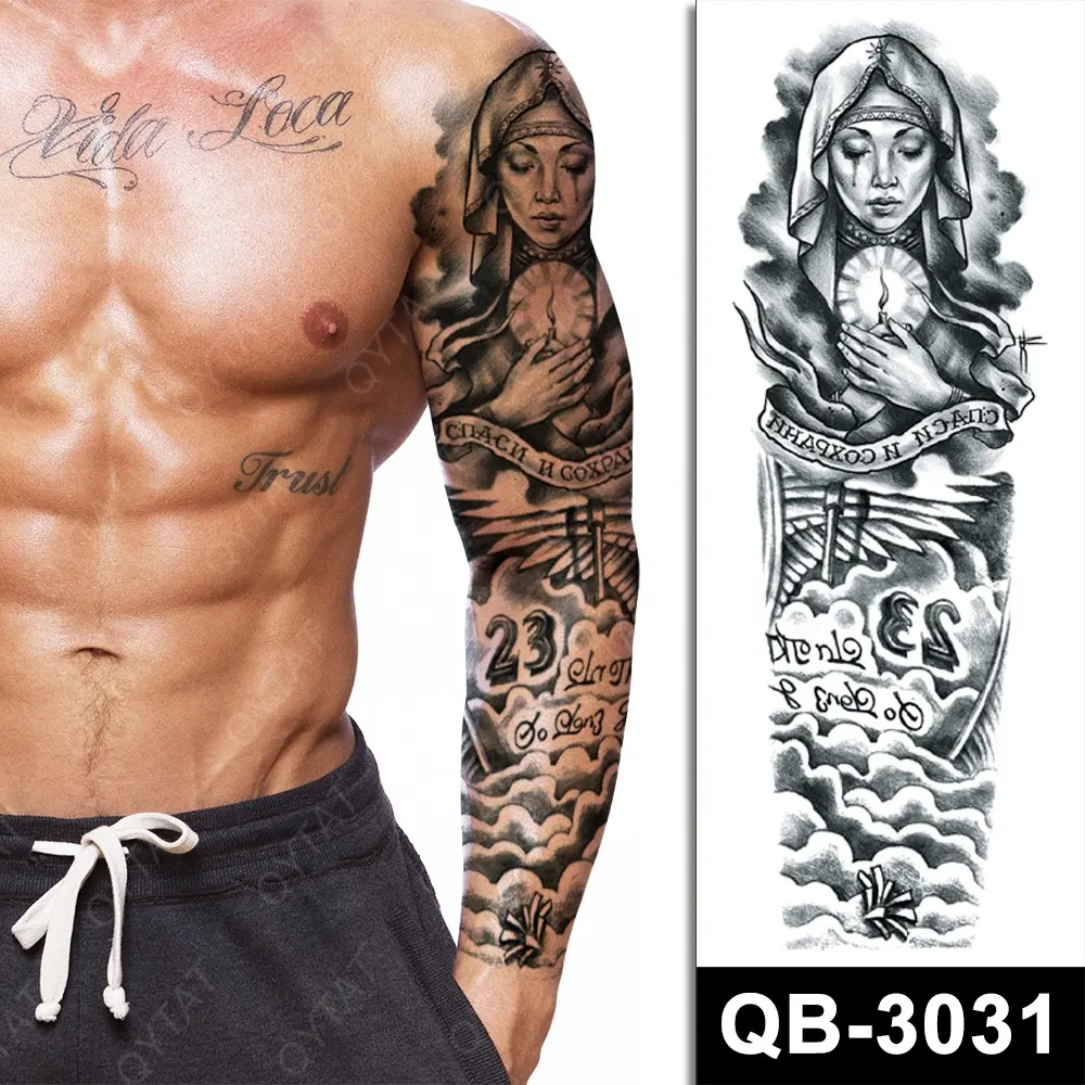 Beliebte Männer auf Wasserbasis Fake Full Sleeve Temporäre Tattoo Sticker Arm