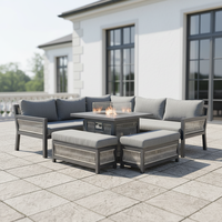 Ensemble de canapés d'extérieur compact gris en rotin pour terrasse et jardin, avec table de brasero relevable en aluminium – Prix abordable (Londres)