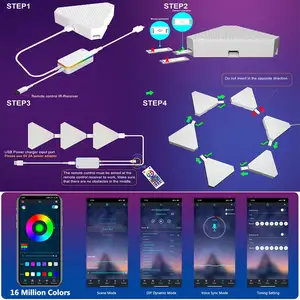 New RGB Smart Night Light Creative Dimmable Touch Remote Control Triangle Panel Wall Decoration Game Room Atmosphere Wall Light