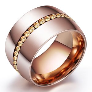 Stainless Steel <b>Ring</b> 14MM Rose <b>Gold</b> Channel <b>Set</b> Diamond Women's Fashion Jewelry Gift - Product Image 1