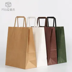 Large Stocked Streaked Kraft Paper Carrier Bags With Flat Handle