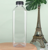 Bouteille de boisson en plastique PET transparente carrée personnalisable de 1000 ml avec couvercle