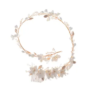 Delicate Soft Ceramic Flower Crown Headpiece Handmade Beads Headband Pearl Wedding Fairy Headpieces