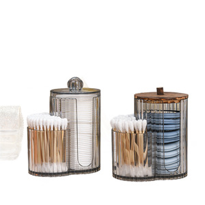 Boîte à cotons-tiges deux-en-un avec couvercle en bambou, rangement pour tampons de maquillage, organisateur anti-poussière, usage cosmétique, matériau PS - Product Image 5