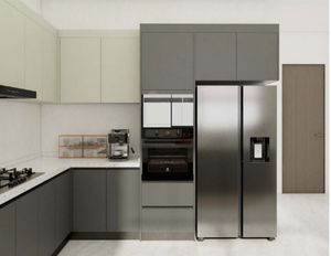 Meubles de cuisine modulaires mats de fabrication chinoise avec îlot, électroménager et accessoires, robinet de cuisine, charnières, plan de travail en marbre - Product Image 1