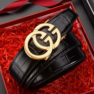 Cinturón de cuero genuino con hebilla de metal personalizada GG para hombre, cinturón negro de diseño clásico de marca de diseñador grande