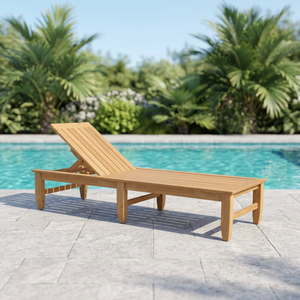 Silla Tumbona de Madera de Teca, Madera Maciza, Ecológica, Duradera, Cómoda, Moderna, Portátil, para Exteriores, Reclinable Manualmente, para Jardín - Product Image 3