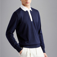 Pull en maille côtelée vintage de luxe personnalisé pour homme, en mélange de laine respirant et anti-boulochage, idéal pour l'été, style sportswear marine