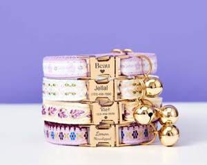 Juego de correa de collar de gato personalizado Tribal de correas, hebilla de Metal con nombre de gatito grabado personalizado, campana de oro gratis, regalo de mascota femenina - Product Image 3