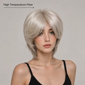 Parrucca da donna grigio argento a strati con taglio a lupo, frangia naturale, capelli sintetici corti per feste - Product Image 2