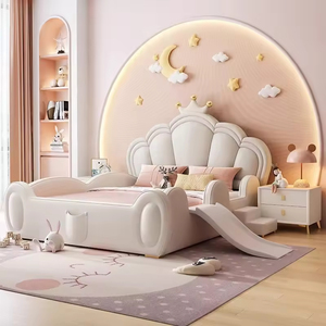 Ensemble de <span class=keywords><strong>lit</strong></span> pour enfants de style princesse moderne, de haute qualité, taille <span class=keywords><strong>king</strong></span>, avec <span class=keywords><strong>rangement</strong></span>, rembourrage doux, garde-corps de sécurité, appartement - Product Image 1
