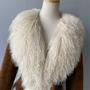 Giacca <span class=keywords><strong>in</strong></span> Vera Pelle da <span class=keywords><strong>Donna</strong></span> Moda Autunno Inverno, <span class=keywords><strong>Cappotto</strong></span> <span class=keywords><strong>in</strong></span> Pelle Scamosciata <span class=keywords><strong>con</strong></span> Bordo <span class=keywords><strong>in</strong></span> <span class=keywords><strong>Pelliccia</strong></span> di Agnello Mongolo a Pelo Lungo - Product Image 6
