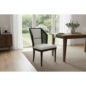 Stylish Modern Black Wooden Dining <b>Chair</b> with Cane <b>Back</b> and Comfortable Eco Friendly Upholstery for Hotels and Homes - Product Image 3