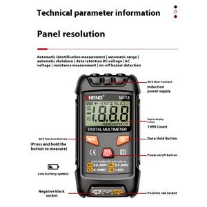 Herramientas portátiles de electricista M113, multímetro con pantalla Digital de alta precisión, <span class=keywords><strong>amperímetro</strong></span> de voltaje multifunción inteligente de 1999 recuentos - Product Image 5