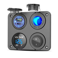 Chargeur USB C 4-en-1 pour voiture, panneau 12V 24V, chargeur rapide PD QC3.0, voltmètre DC, interrupteur marche/arrêt allume-cigare pour camping-car, bateau, caravane