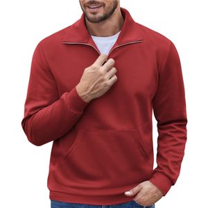 Sweat-shirt à demi-fermeture éclair pour homme Pull zippé à manches longues Sweat-shirt polo décontracté Slim Fit Pulls à col montant avec poche - Product Image 6