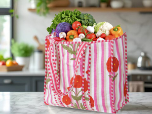 Sac fourre-tout en coton durable, style bohème, ouvert, réversible, écologique, fait main, pour le shopping, avec motif brodé matelassé automne - Product Image 2