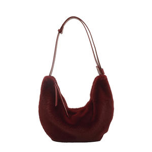 Sac seau en fourrure moelleuse pour femme Runhe3518, sac à bandoulière en laine douce avec fermeture éclair et poche intérieure, automne 2025 - Product Image 1