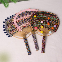 Éventail rond artisanal en textile tissé à la main, art populaire, teinture ethnique, kit de matériaux DIY