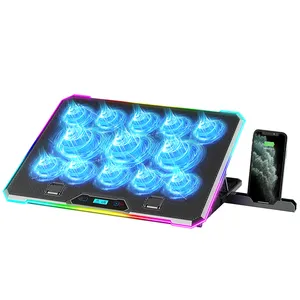 RGB laptop cooler LCD Screen Laptop cooling pad Notebook cooler stand with 13 Fans and 2 USB Ports