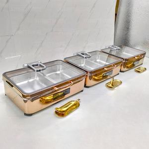 Plat de service rectangulaire électrique de luxe moderne en acier inoxydable or rose 9L, chauffe-plat 600W pour <span class=keywords><strong>buffet</strong></span>, ensemble de présentation alimentaire pour mariage - Product Image 5