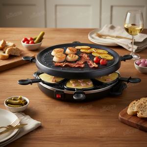 Barbecue à <span class=keywords><strong>raclette</strong></span> 2 en 1 <span class=keywords><strong>rond</strong></span> antiadhésif électrique amovible pour cuisine avec 6 casseroles - Product Image 4