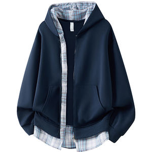 Cardigan épais doublé en polaire, sweat-shirt à capuche à carreaux unisexe, double fermeture éclair, automne hiver, nouvelle veste de couple - Product Image 6