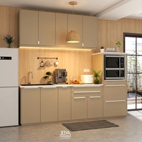 Armoire de cuisine modulaire moderne, écologique, ignifuge, avec portes en verre et robinet, ensembles complets pour appartement et villa