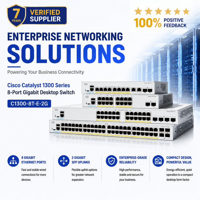 For Catalyst 1300 Series C1300-8T-E-2G 8-Port Gigabit Desktop Switch with 1 Year Warranty QoS SNMP Support
