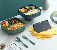 Boîte à bento en plastique réutilisable à 3 compartiments de 1100ml avec fourchette et cuillère
